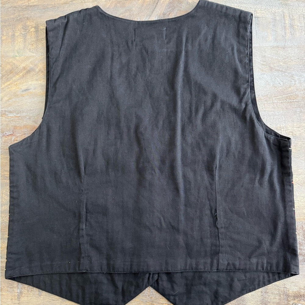 100 % Cotton Vintage Casual Corner Black Floral Embroidered Women's Vest - Picture 2 of 7